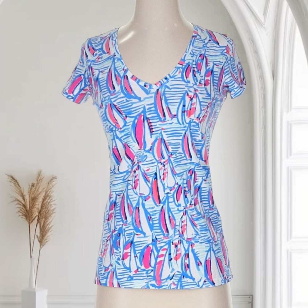 Lilly Pulitzer Michele T-Shirt Top RRR Red Right Return Womens XS Coastal Preppy